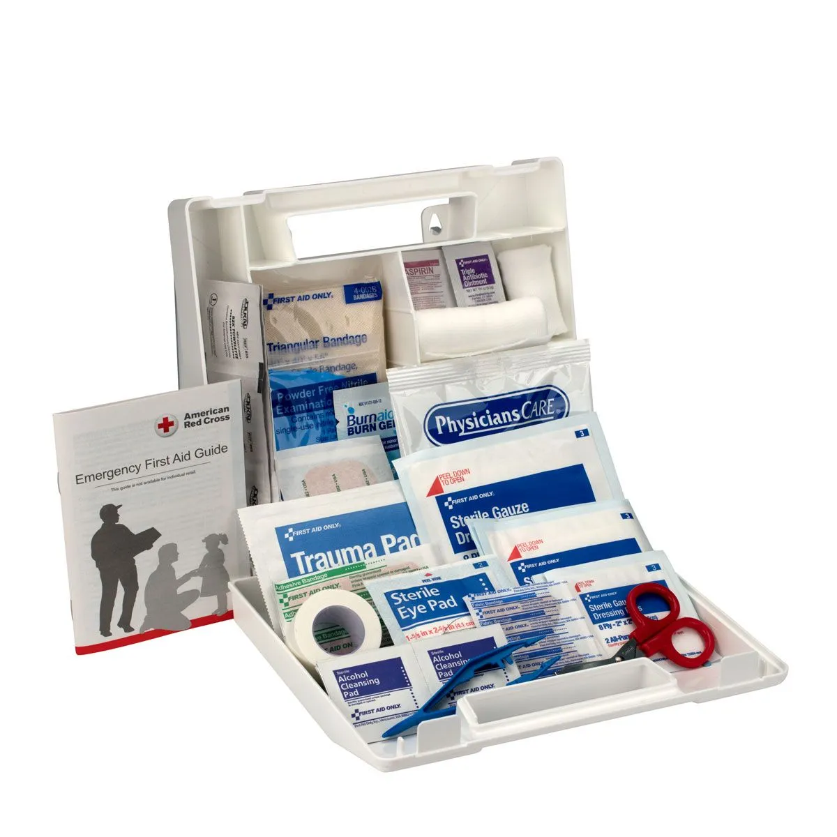 10 Person First Aid Kit, Plastic Case With Dividers - W-222-U