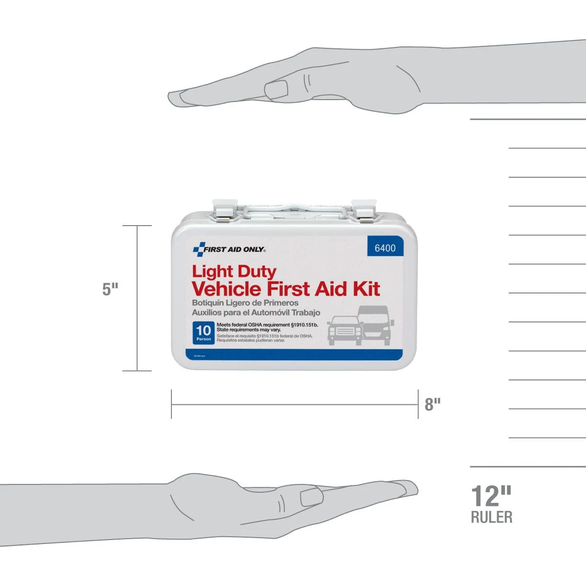 10 Person Vehicle First Aid Kit, Weatherproof Steel Case - W-6400