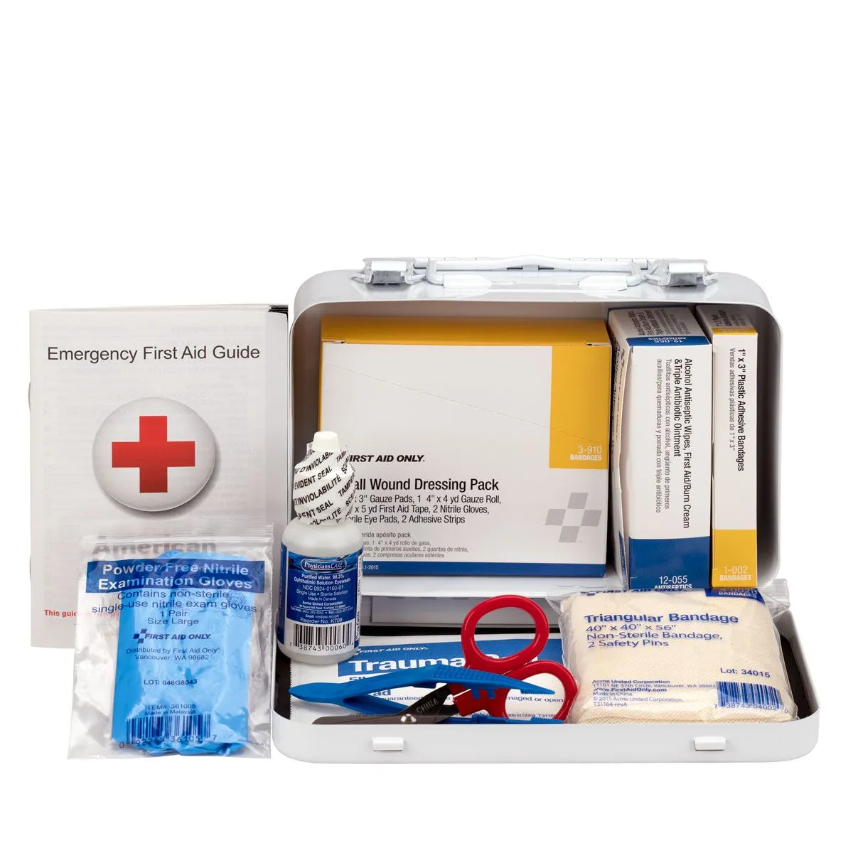 10 Person Vehicle First Aid Kit, Weatherproof Steel Case - W-6400