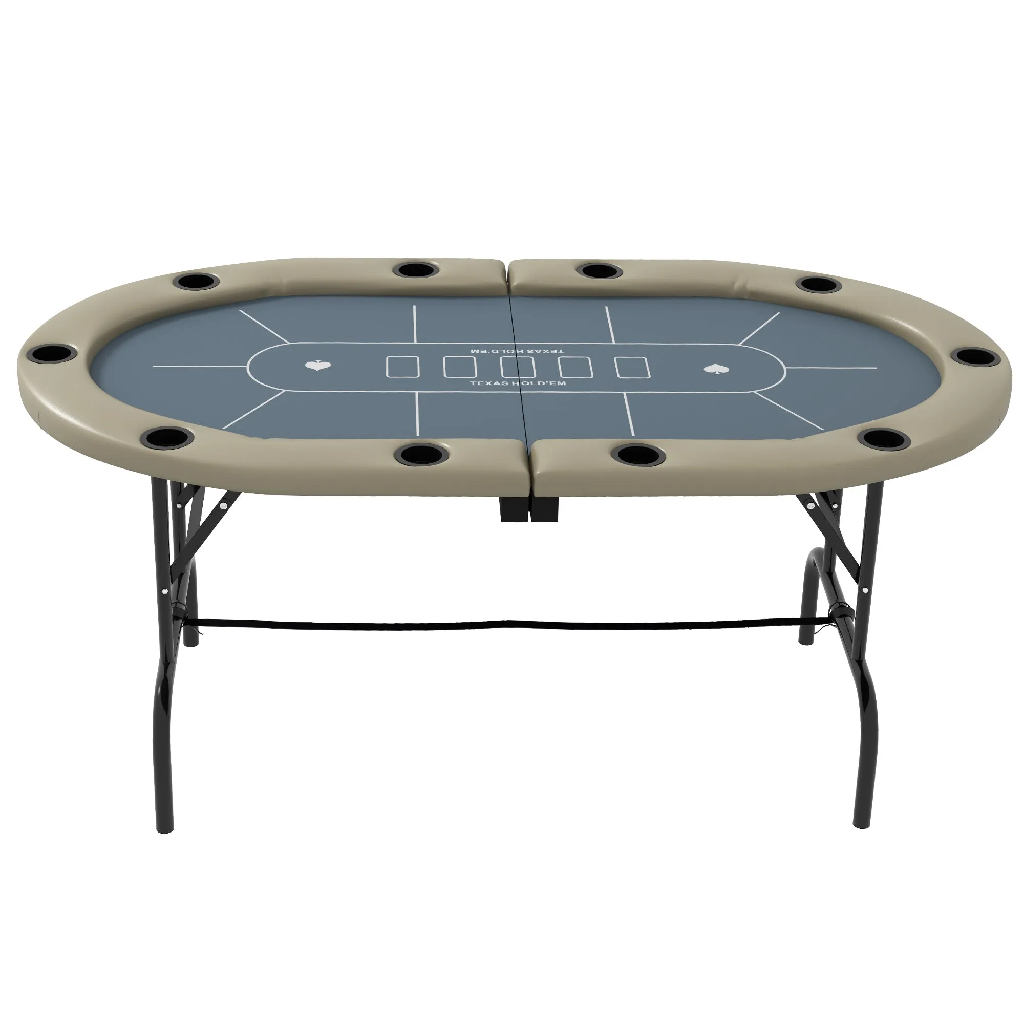 10 Player Folding Poker Table with Cup Holders, Steel Base, Brown