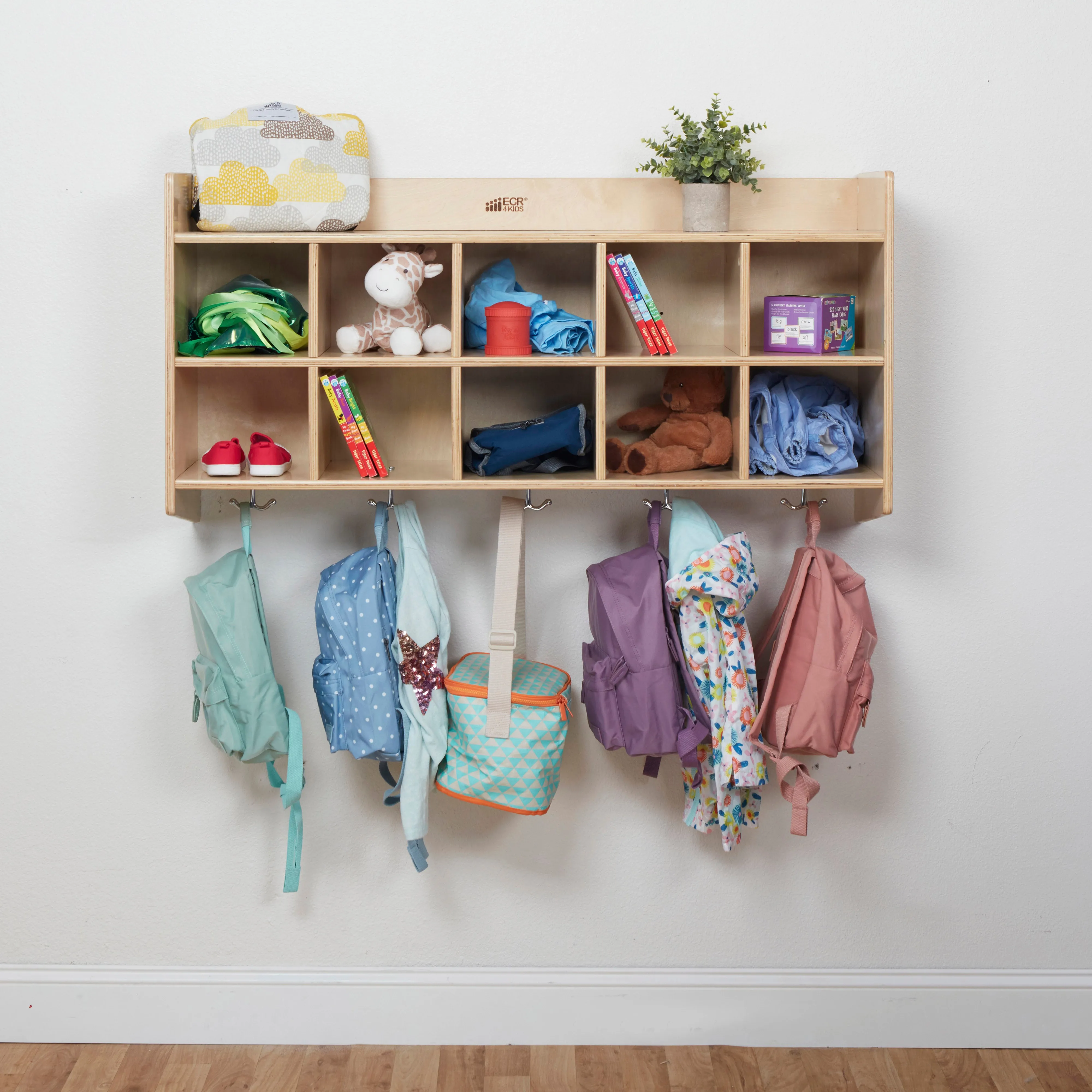 10-Section Hanging Coat Locker with Shelf, Classroom Storage