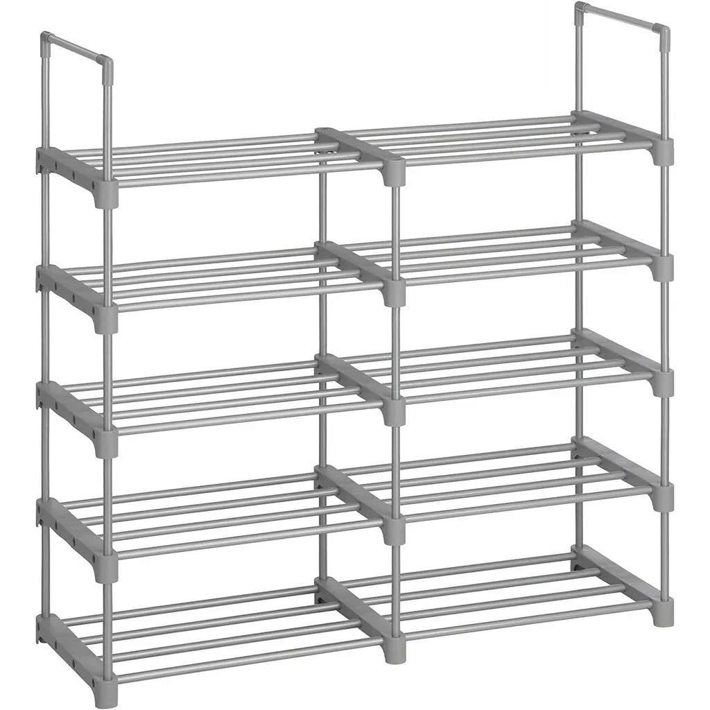 10-Tier Customizable Metal Shoe Rack, 50kg Load, Grey