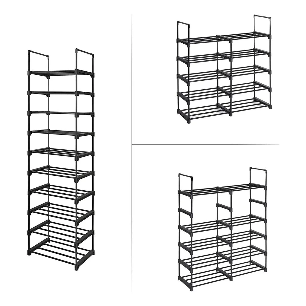 10-Tier Customizable Metal Shoe Rack, 5kg/Shelf, Black - SONGMICS