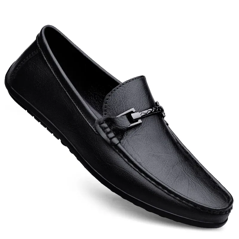 100% Leather Men Fashion Design Slip Soft Flat Luxury Shoes