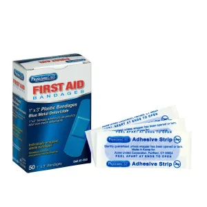 1"X3" Blue Metal Detectable Plastic Bandages, 50 Per Box - W-1-658