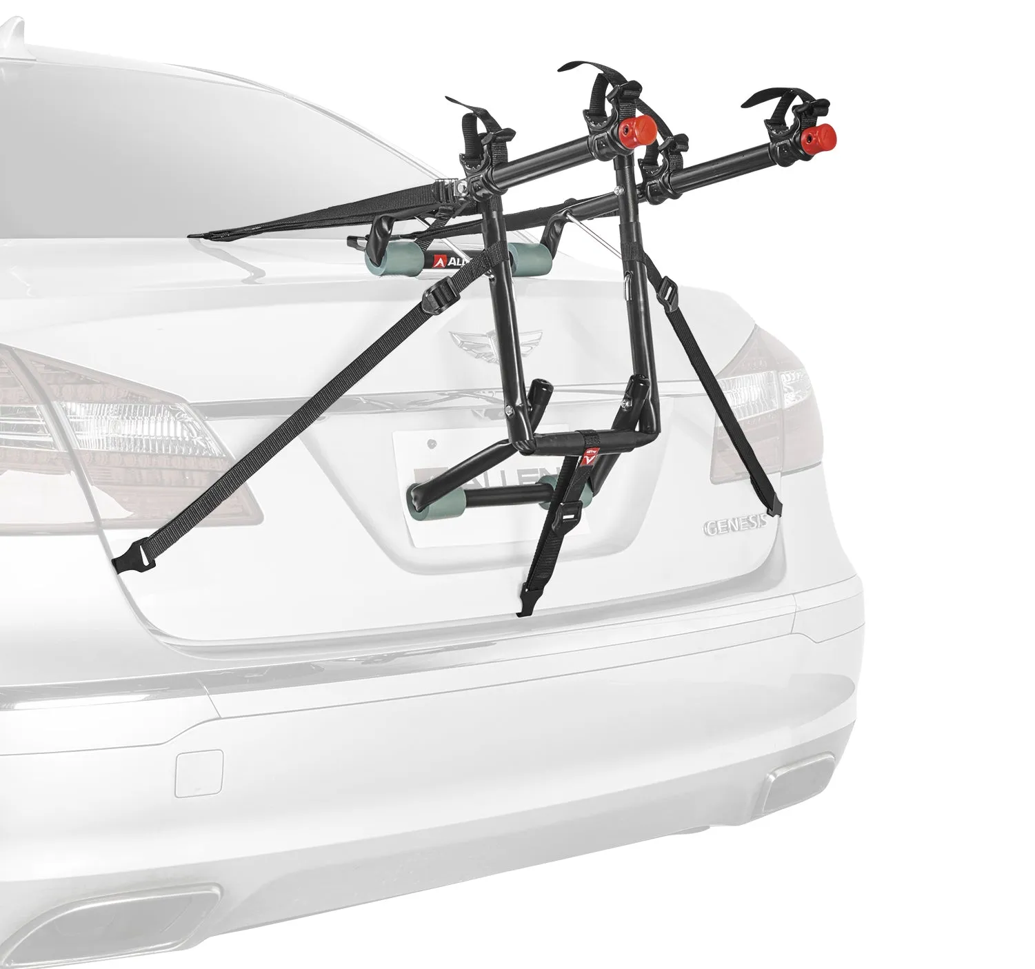 2-Bicycle Ultra Compact Sedan Trunk Mounted Bike Rack Carrier w/ Secure Tie-Downs