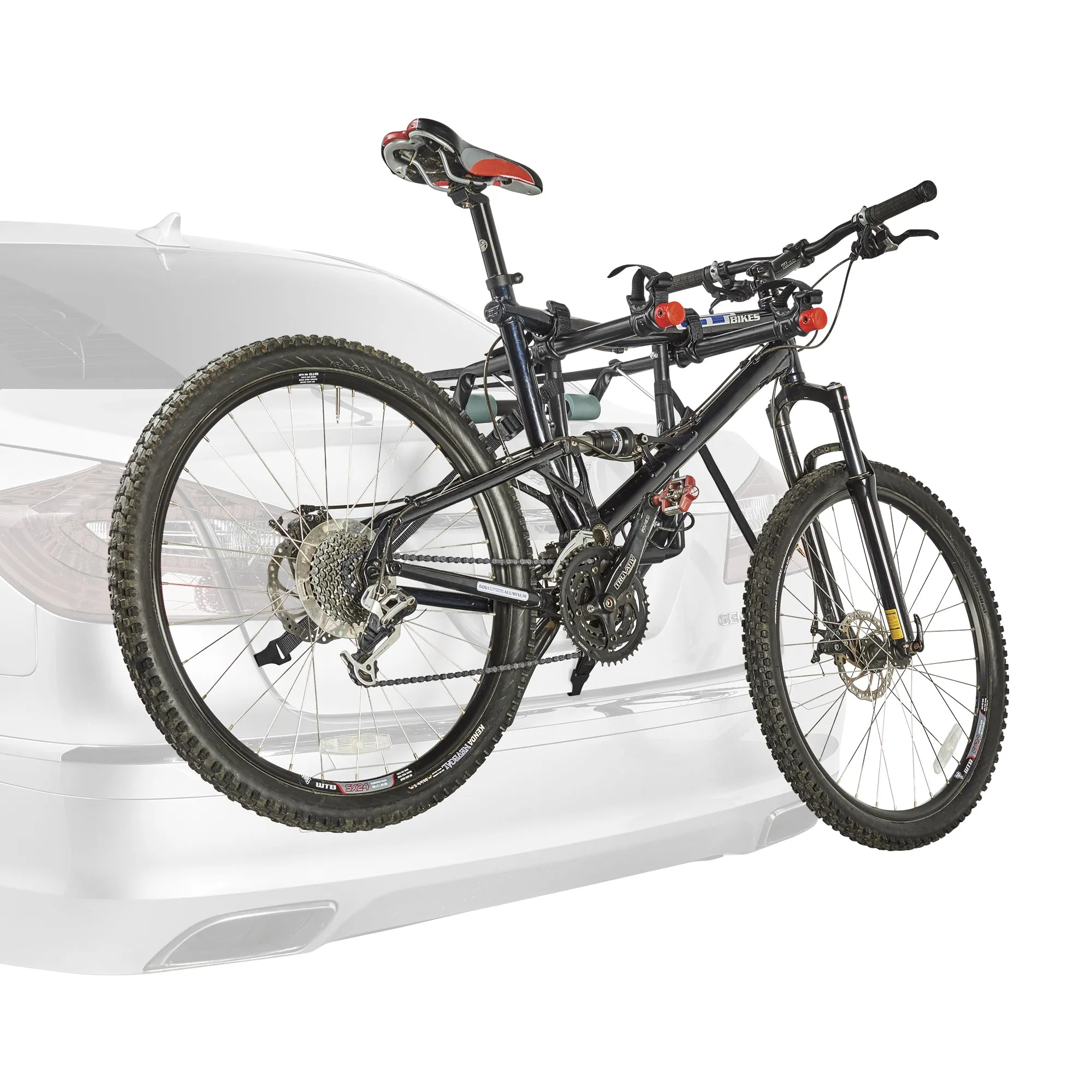 2-Bicycle Ultra Compact Sedan Trunk Mounted Bike Rack Carrier w/ Secure Tie-Downs