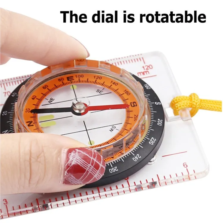 2 in 1 Compass with Map Measuring Ruler Lanyard Emergency Survival Tool(Transparent)