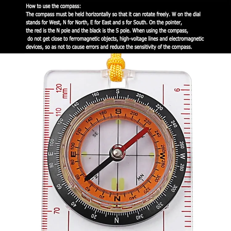 2 in 1 Compass with Map Measuring Ruler Lanyard Emergency Survival Tool(Transparent)