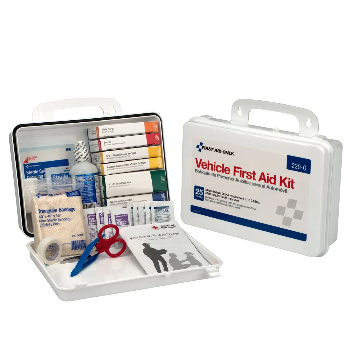 25 Person Vehicle First Aid Kit, Plastic Case - W-220-O