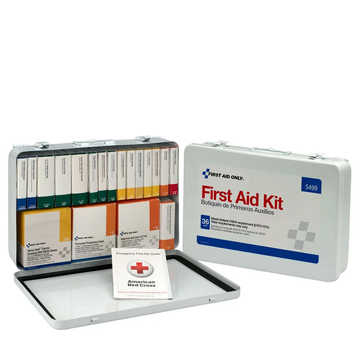 36 Unit First Aid Kit With BBP And CPR, Metal Case - W-5499