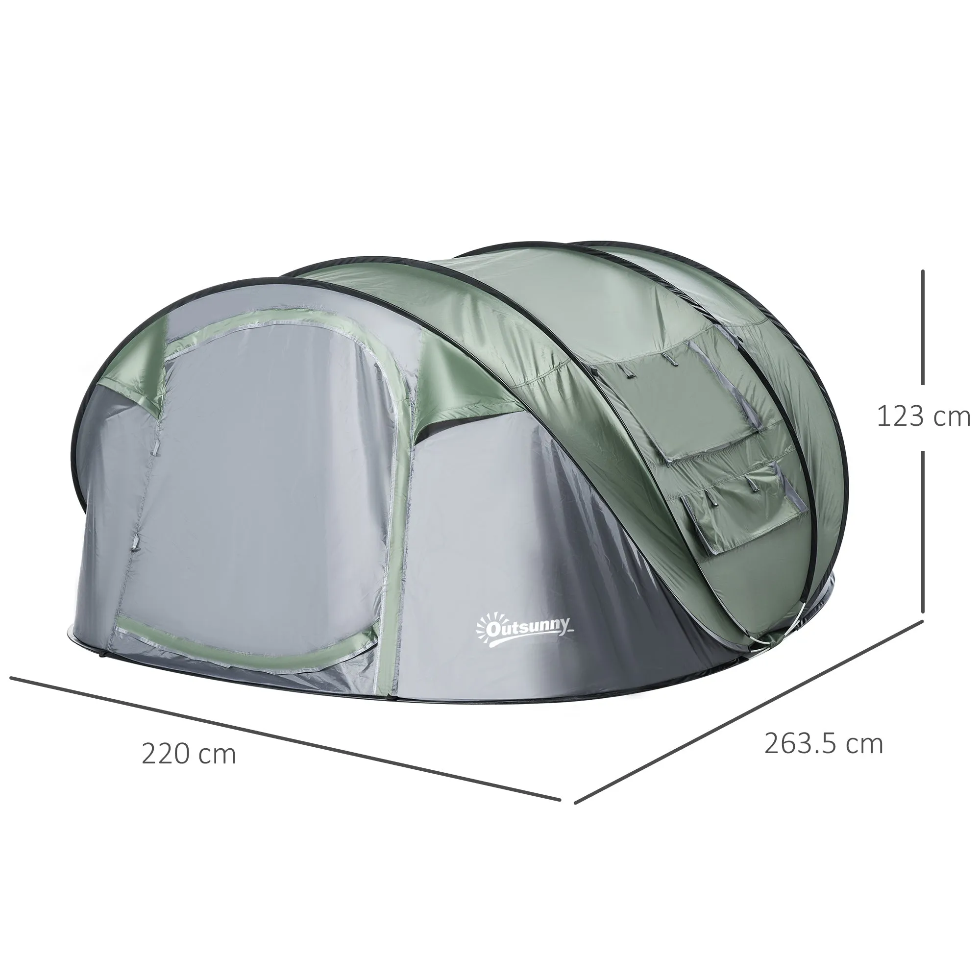 4-5 Person Pop-up Camping Tent Waterproof Family Tent w/ 2 Mesh Windows & PVC Windows Portable Carry Bag for Outdoor Trip Dark Green