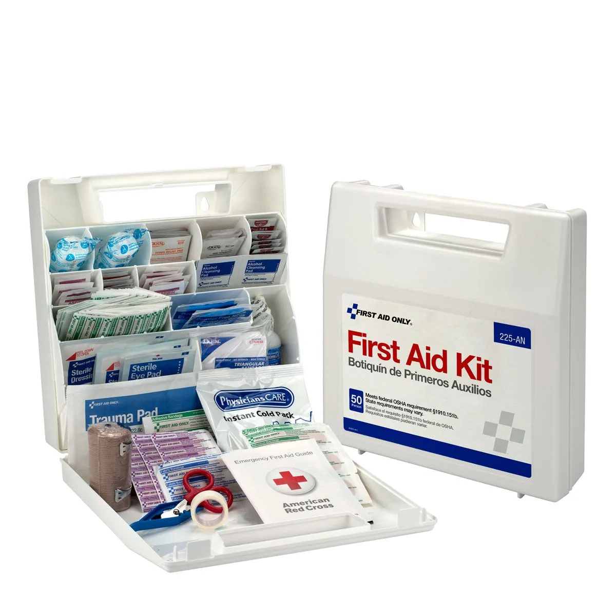 50 Person First Aid Kit, Plastic Case With Dividers - W-225-AN