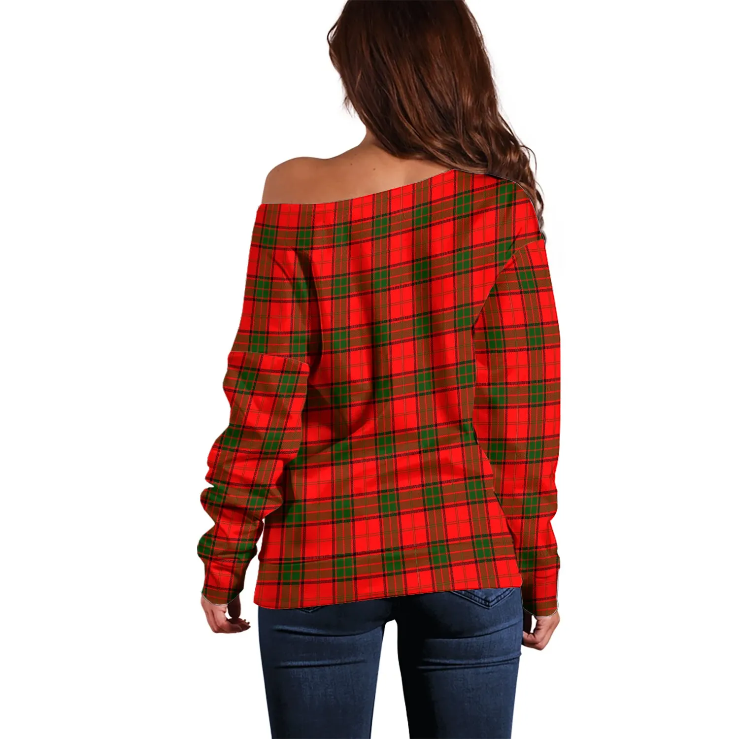 Adair Tartan Off Shoulder Women Sweater with Family Crest