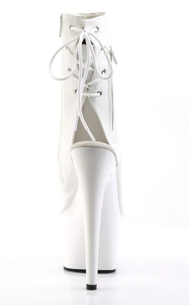 ADORE-1018 White Faux Leather Ankle Boots