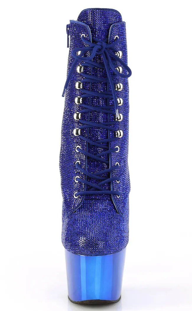 ADORE-1020CHRS Blue Rhinestone & Chrome Boots