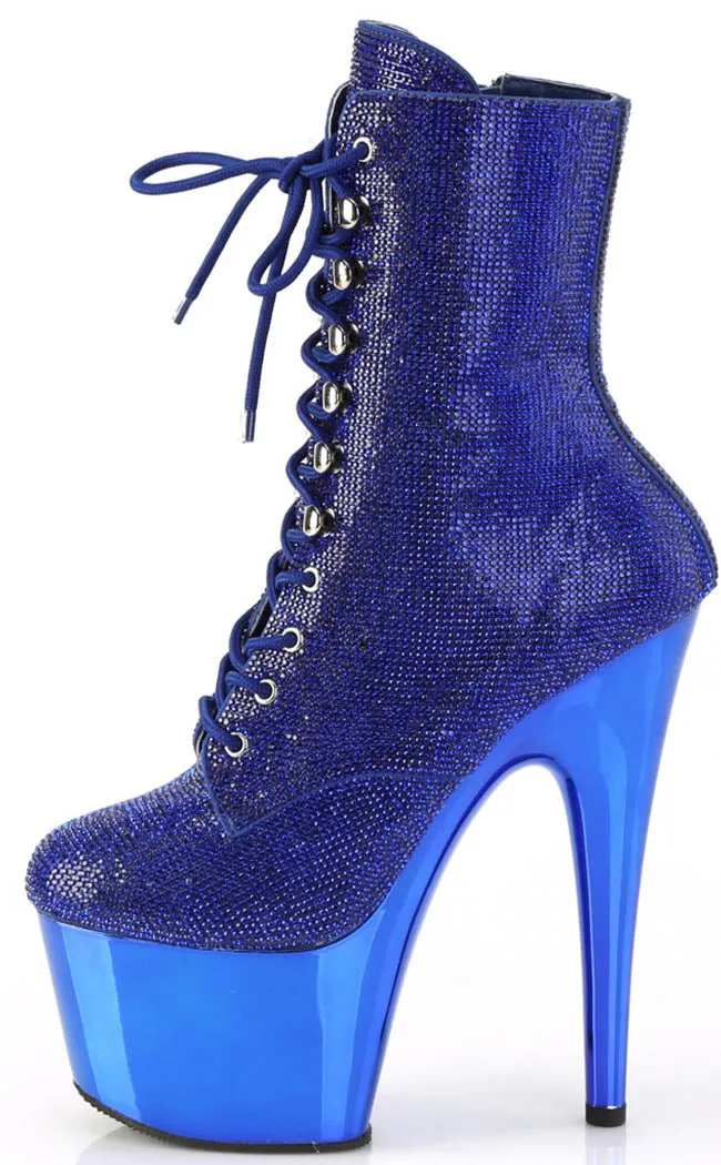 ADORE-1020CHRS Blue Rhinestone & Chrome Boots