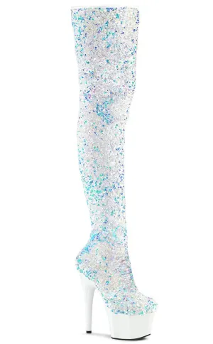 ADORE-3020 White Sequin Thigh High Boots