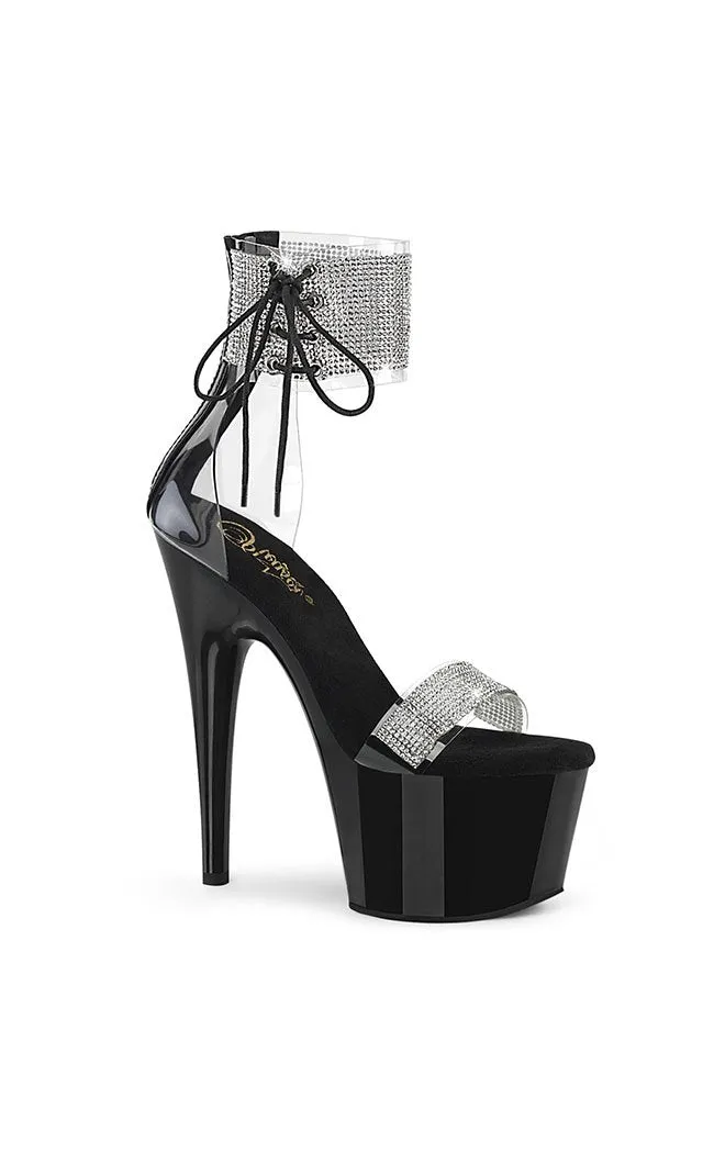 ADORE-727 Clear & Black Rhinestone Heels