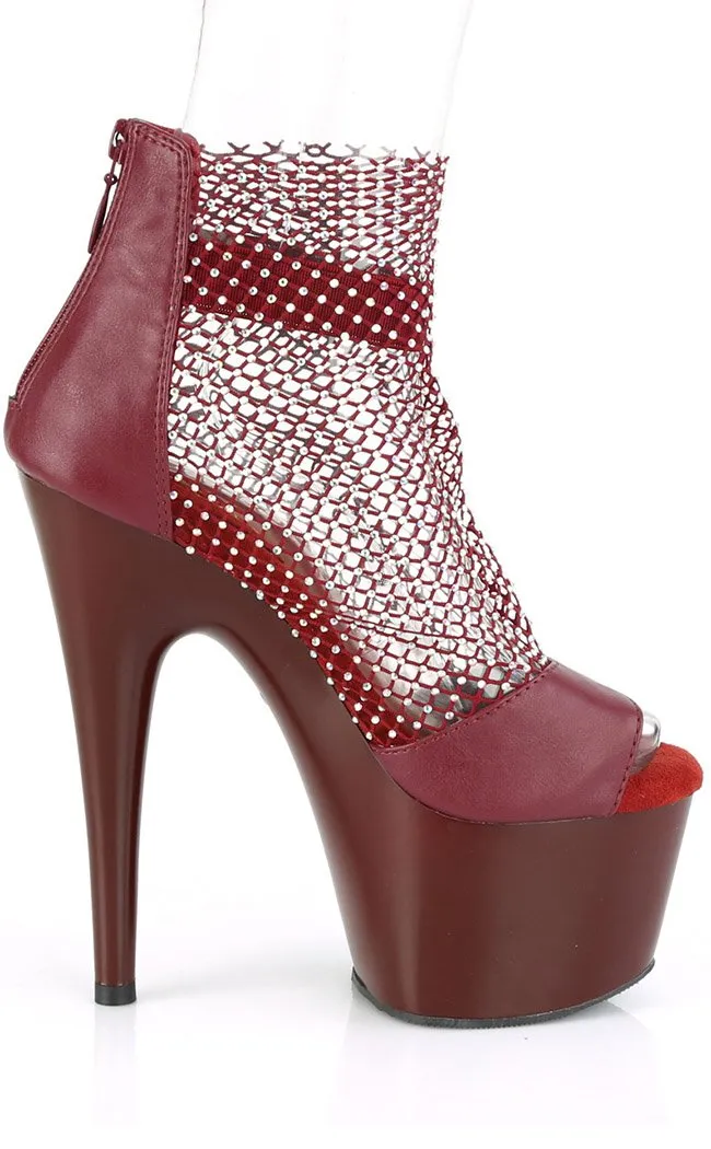 ADORE-765RM Burgundy Rhinestone Mesh Heels