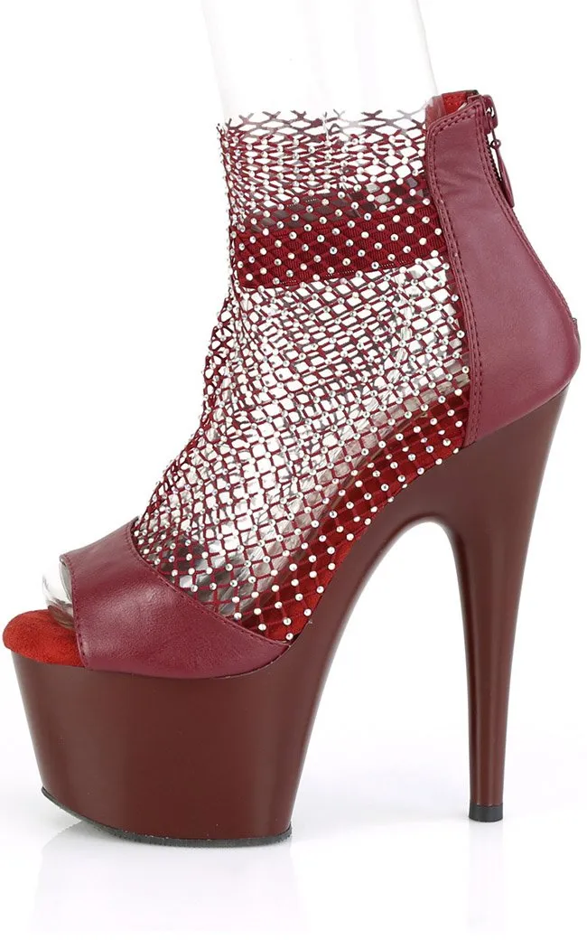 ADORE-765RM Burgundy Rhinestone Mesh Heels