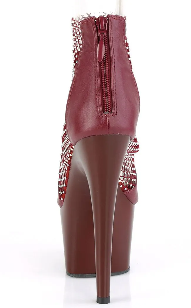 ADORE-765RM Burgundy Rhinestone Mesh Heels