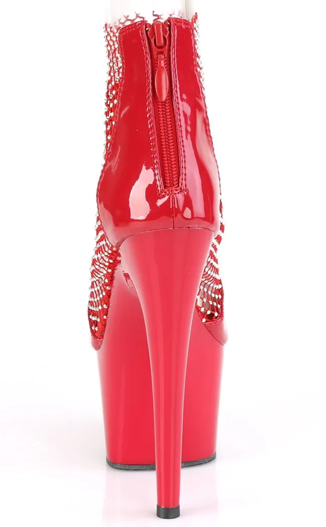 ADORE-765RM Red Patent Rhinestone Mesh Heels