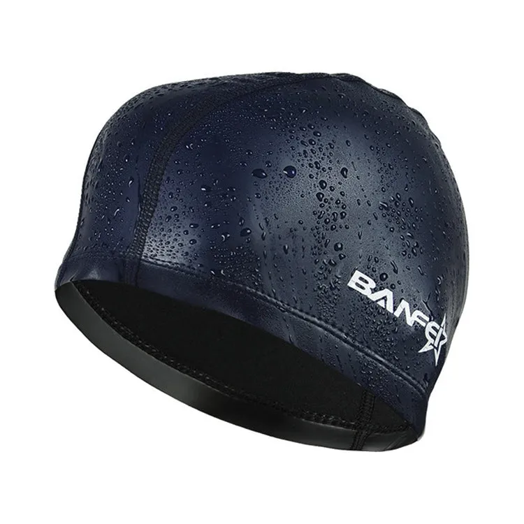 Adult Unisex PU Coated Comfortable Waterproof Swimming Cap(Dark Blue)