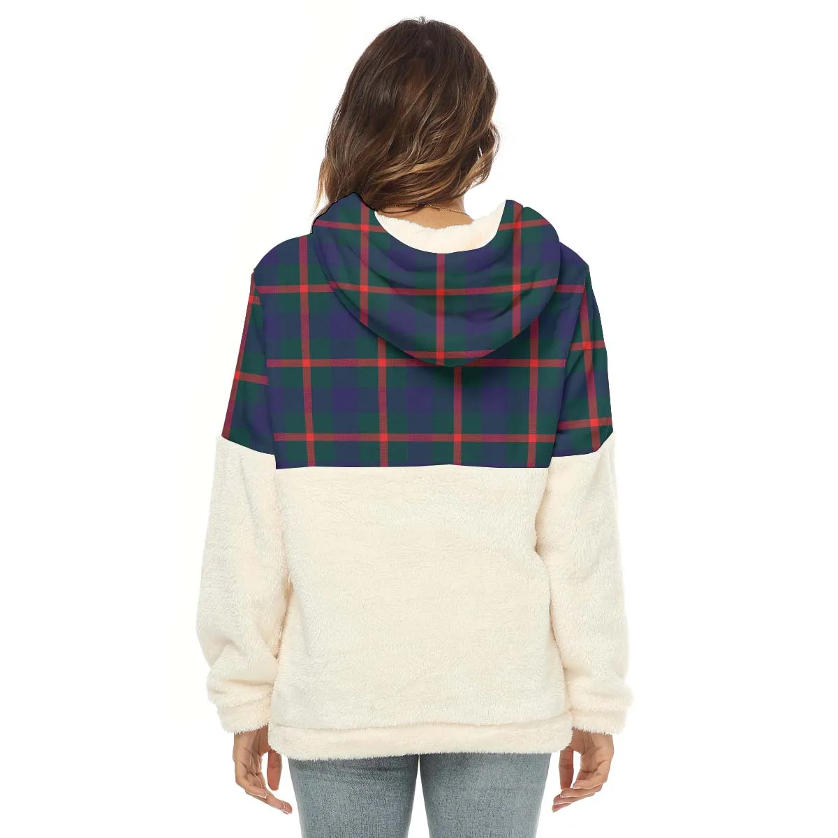 Agnew Tartan Women's Borg Fleece Hoodie With Half Zip with Family Crest