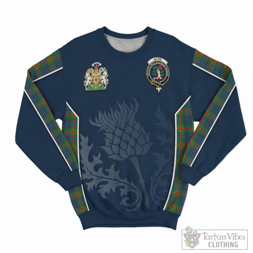 Aiton Tartan Sweatshirt with Family Crest and Scottish Thistle Vibes Sport Style