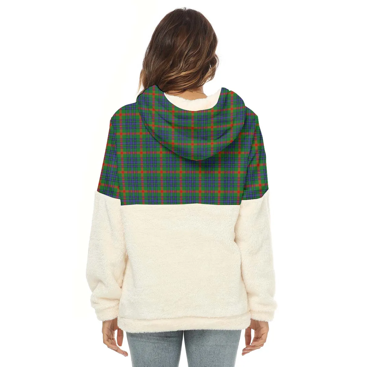 Aiton Tartan Women's Borg Fleece Hoodie With Half Zip