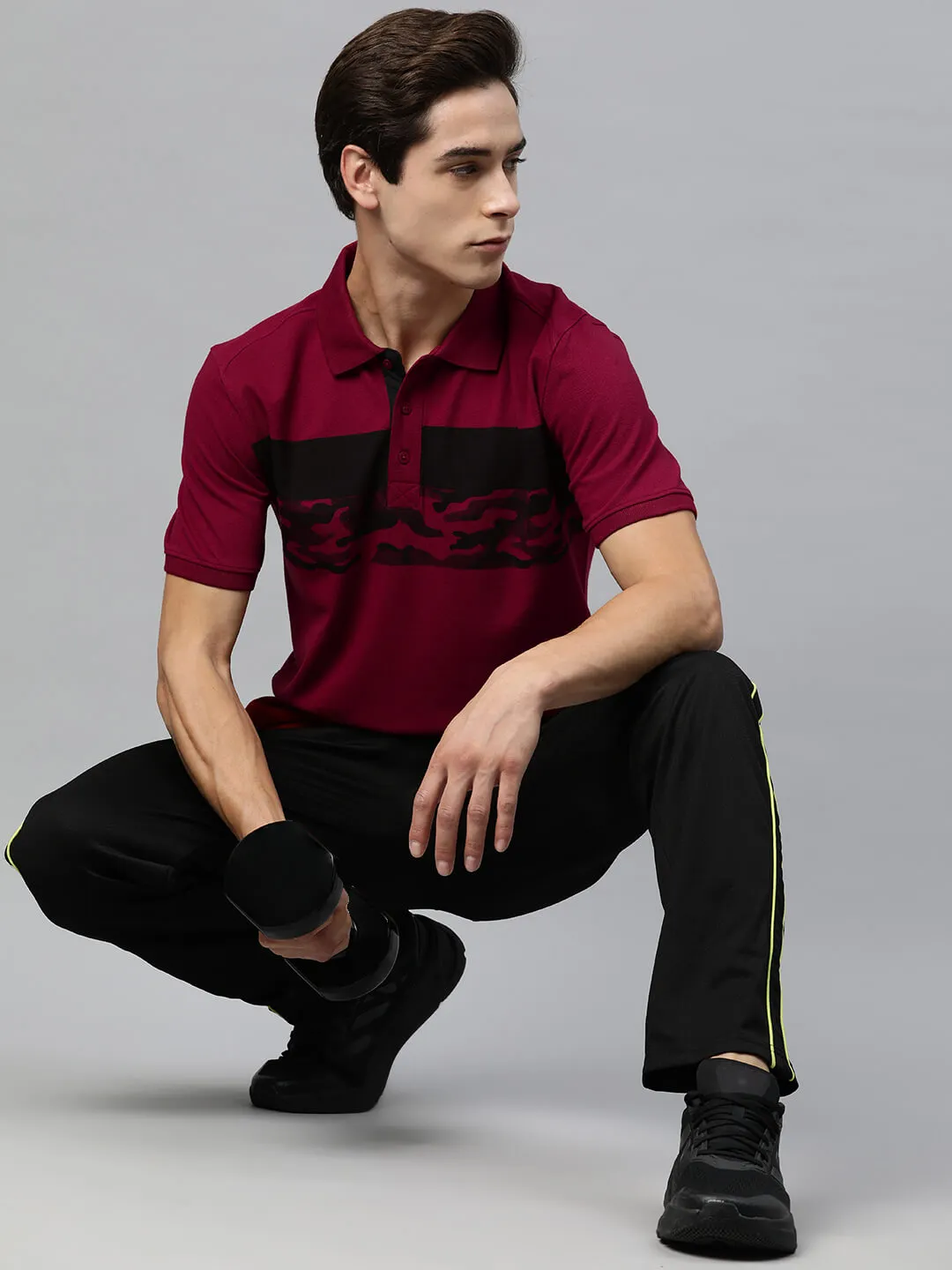 Alcis Men Abstract Printed Polo Collar Sports T-shirt