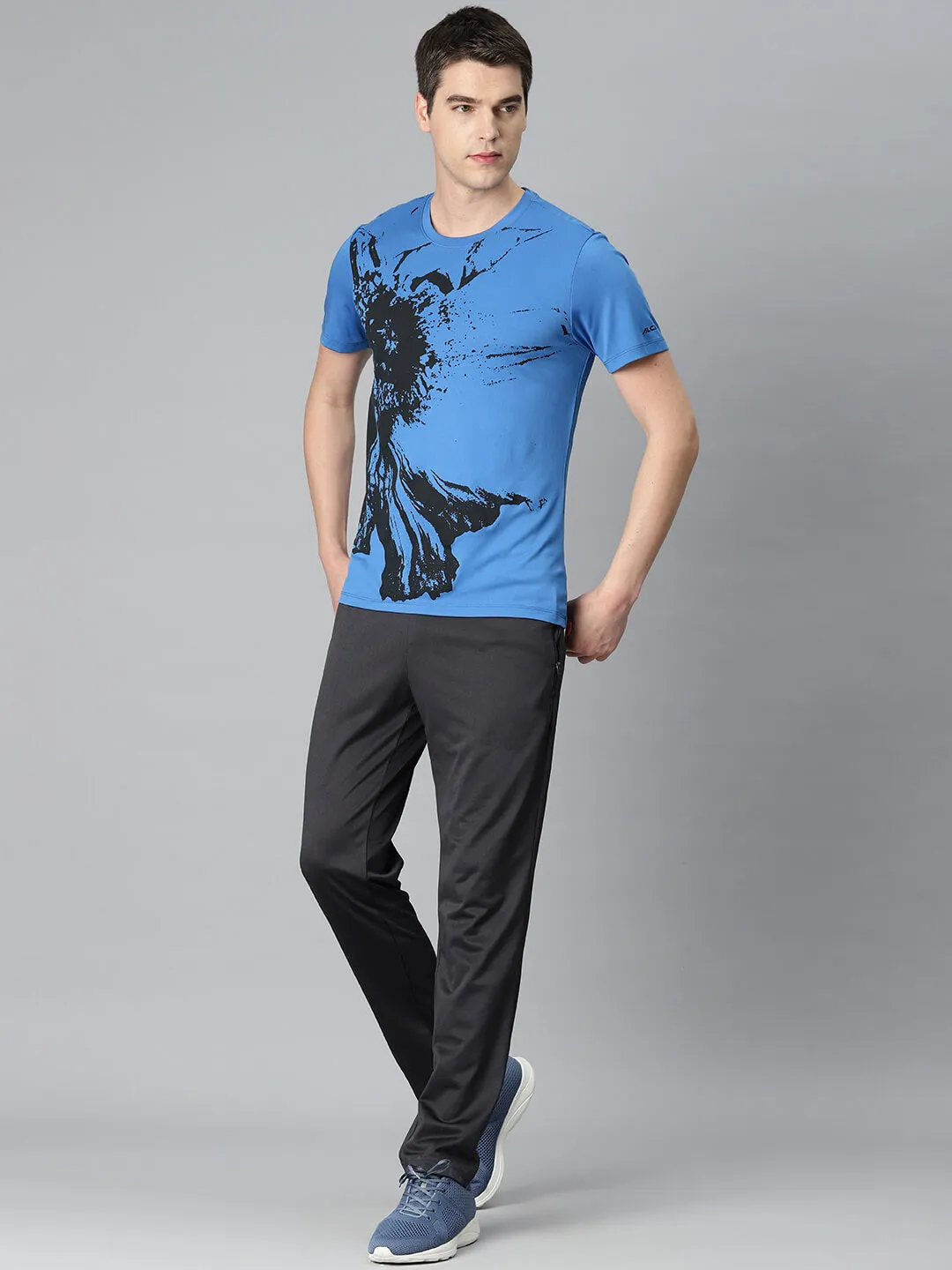 Alcis Men Blue Printed Anti Static Slim Fit Sports T-shirt