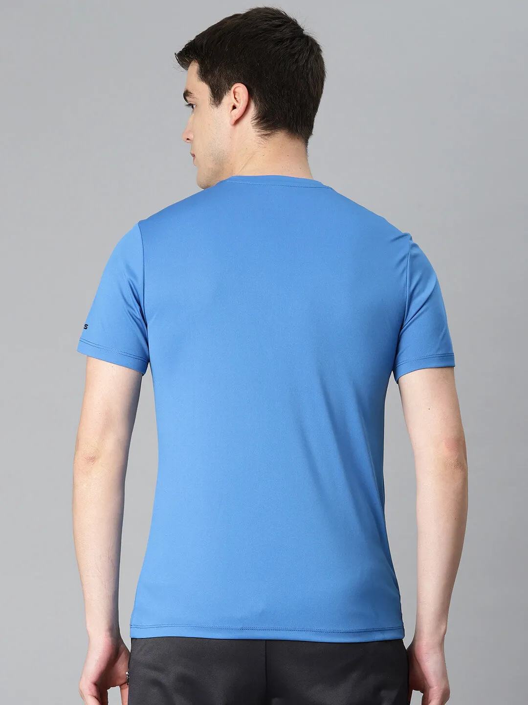 Alcis Men Blue Printed Anti Static Slim Fit Sports T-shirt