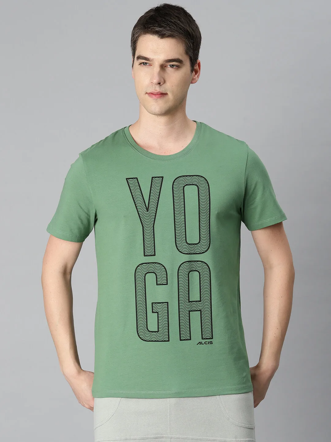 Alcis Men Green Typography Printed Sports T-shirt