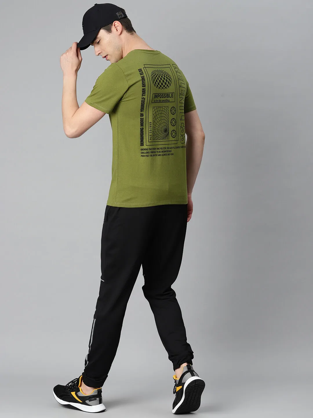 Alcis Men Olive Green Printed Sports T-shirt