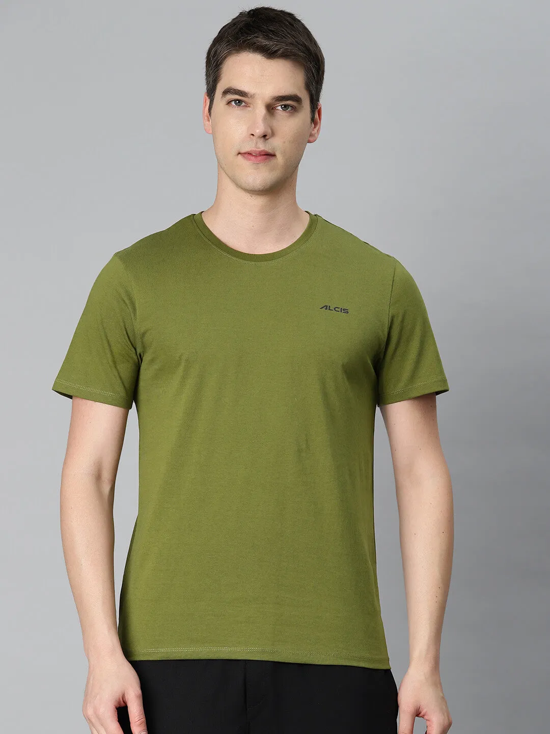 Alcis Men Olive Green Printed Sports T-shirt