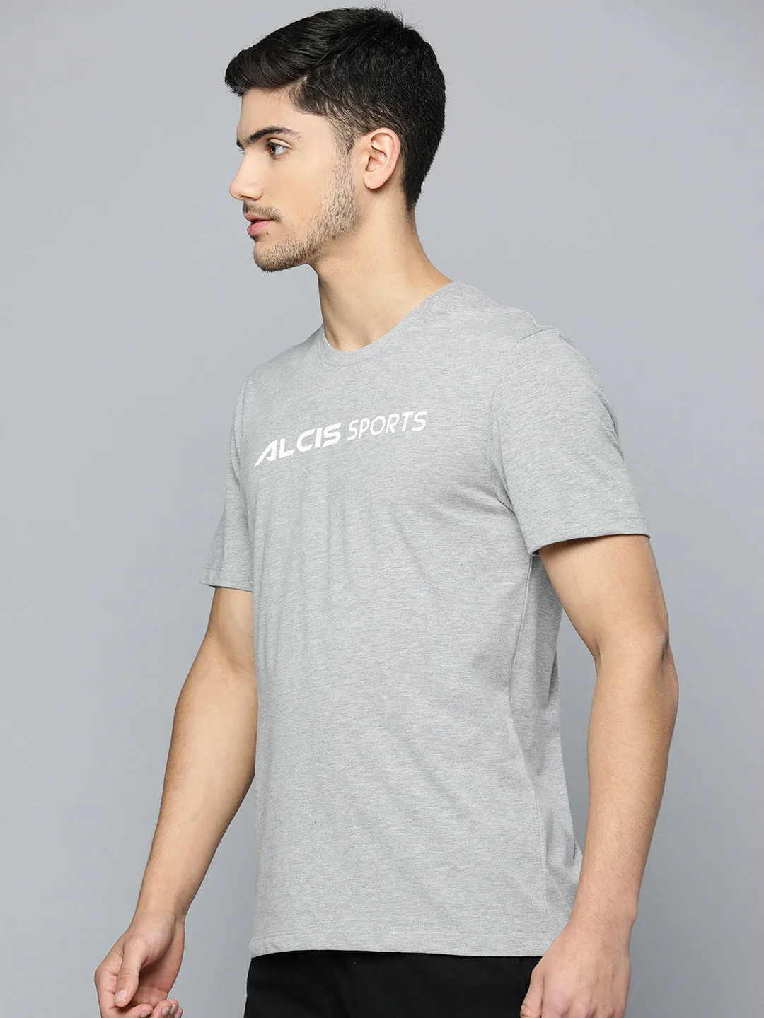 Alcis Men Typography Printed Anti Static Slim Fit Sports T-shirt