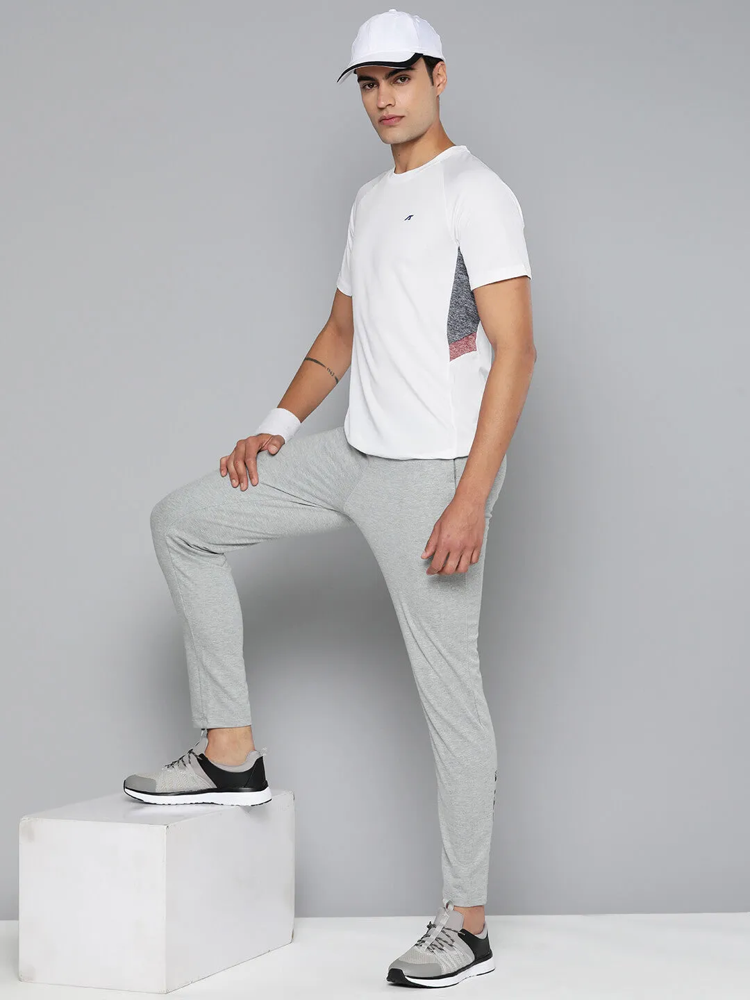 Alcis Men White Grey Colourblocked Dry Tech Slim Fit Sports T-shirt