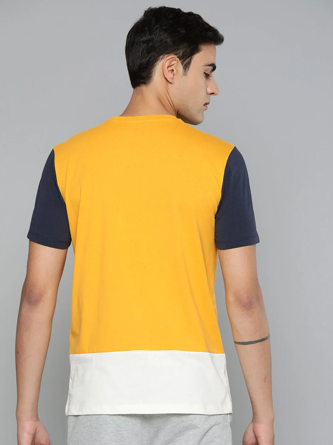 Alcis Men Yellow White Colourblocked Dry Tech Slim Fit Sports T-shirt