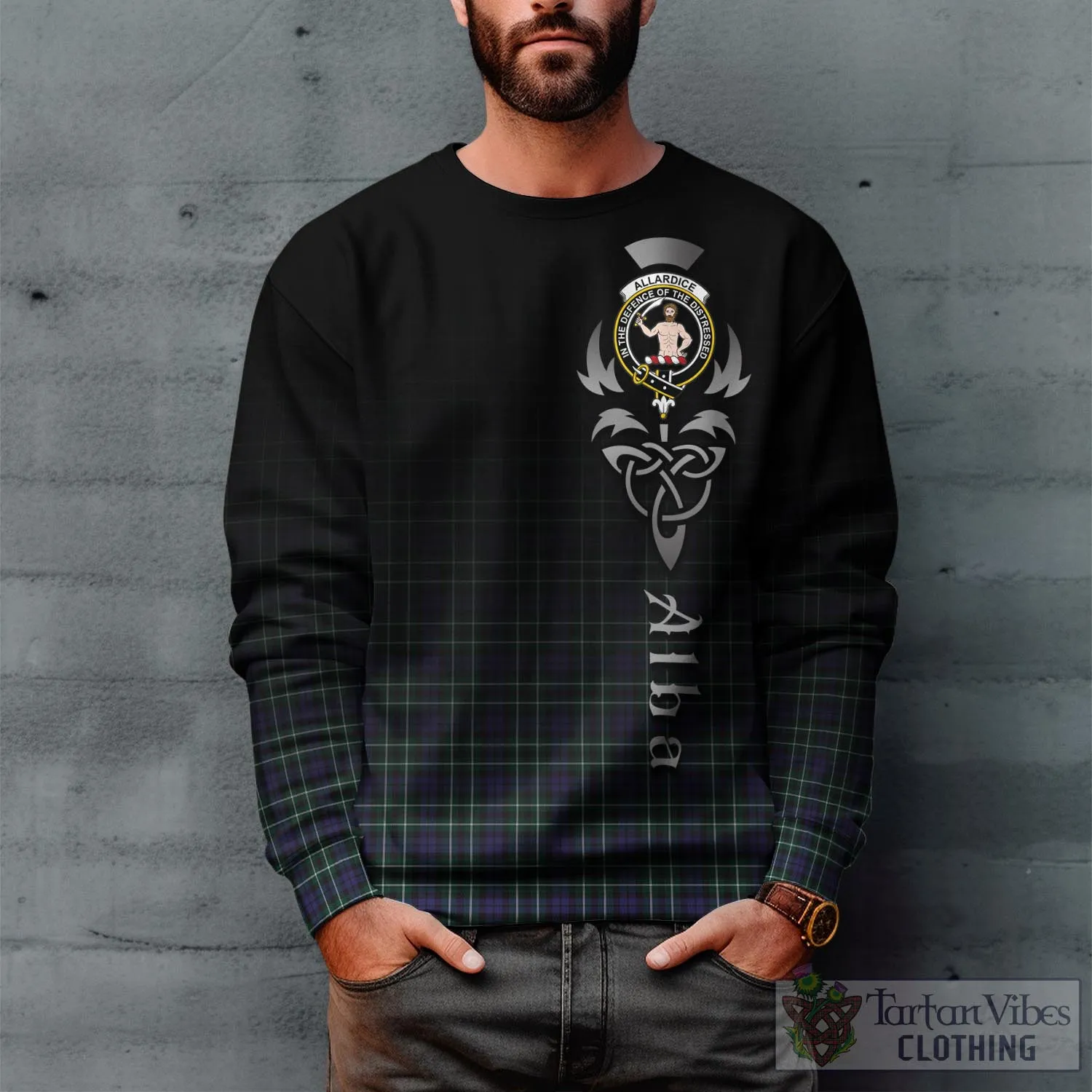 Allardice Tartan Sweatshirt Featuring Alba Gu Brath Family Crest Celtic Inspired