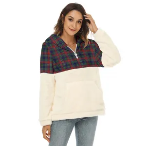 Allison Red Tartan Women's Borg Fleece Hoodie With Half Zip