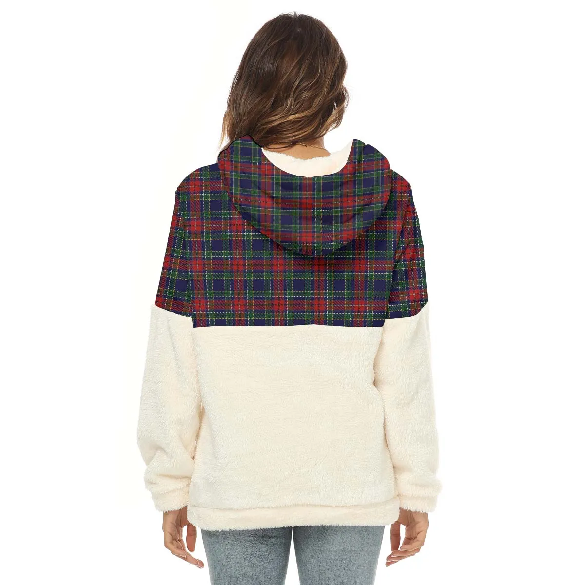 Allison Red Tartan Women's Borg Fleece Hoodie With Half Zip