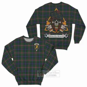 Allison Tartan Sweatshirt with Family Crest and Bearded Skull Holding Bottles of Whiskey