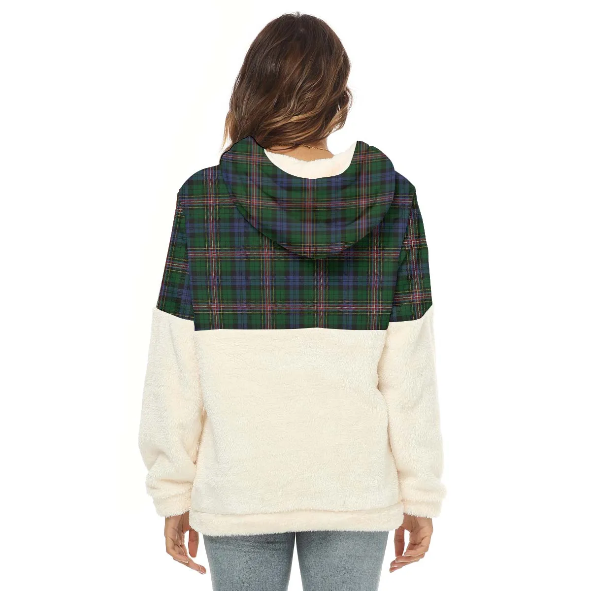 Allison Tartan Women's Borg Fleece Hoodie With Half Zip with Family Crest