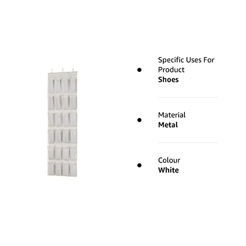 Amazon Basics Amazon Metal Basics 24 Pair Over-The-Door Shoe Organizer, White, Shoes