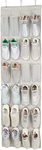 Amazon Basics Amazon Metal Basics 24 Pair Over-The-Door Shoe Organizer, White, Shoes