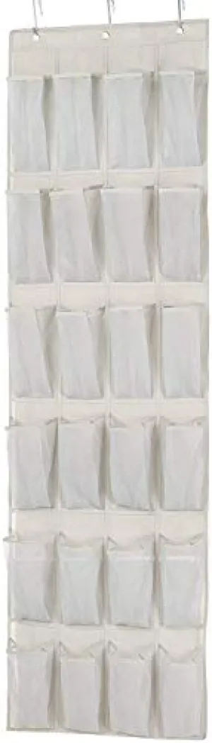 Amazon Basics Amazon Metal Basics 24 Pair Over-The-Door Shoe Organizer, White, Shoes