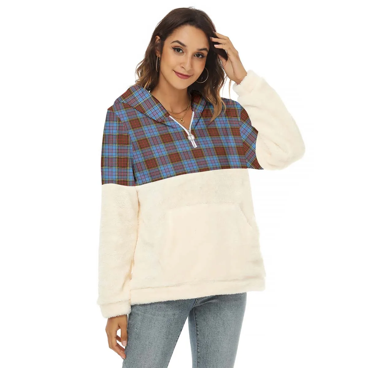 Anderson Modern Tartan Women's Borg Fleece Hoodie With Half Zip