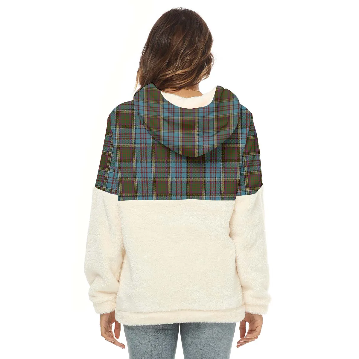 Anderson Tartan Women's Borg Fleece Hoodie With Half Zip with Family Crest